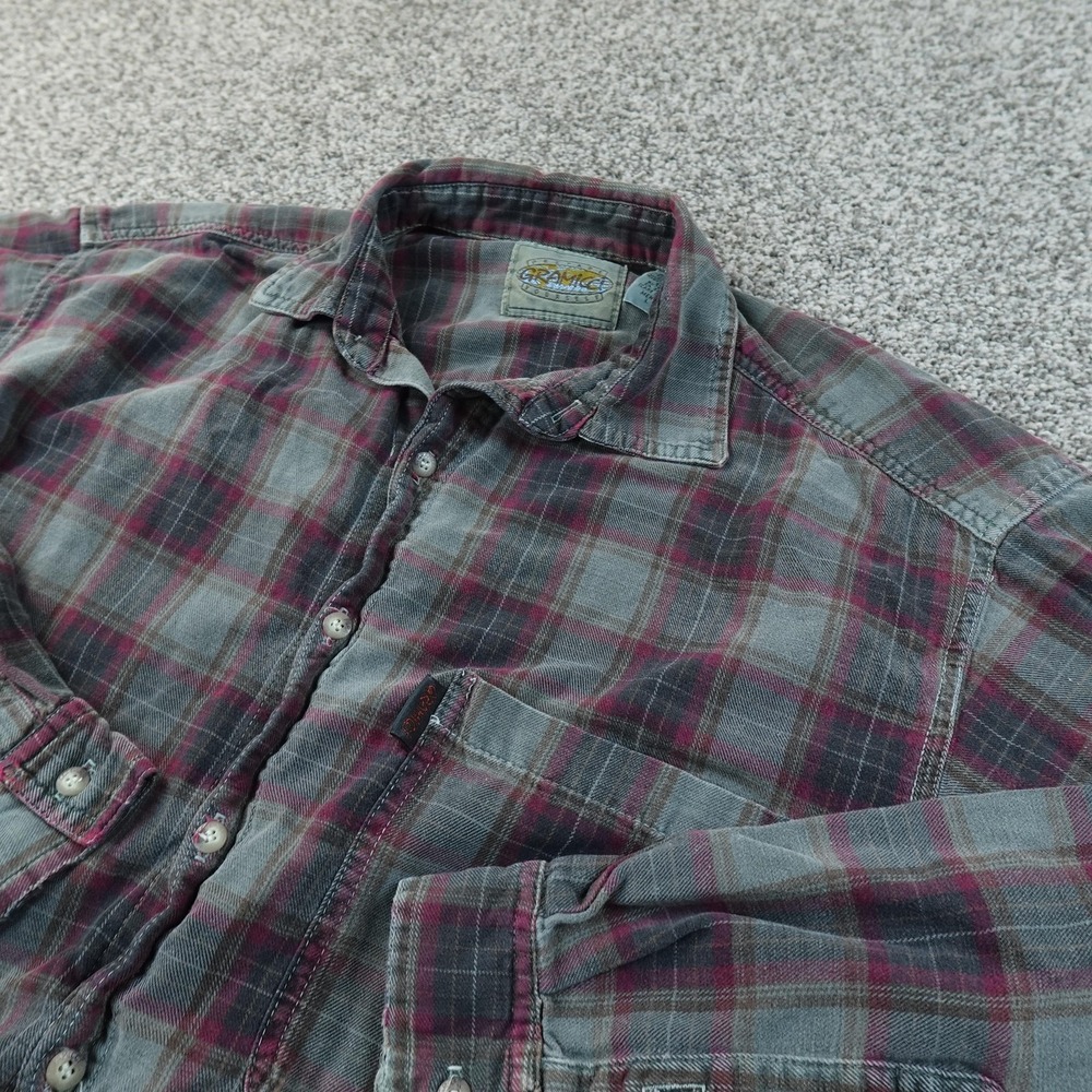 Gramicci Shirt Mens L Gray Red Plaid Flannel Button Up Long Sleeve USA Outdoor